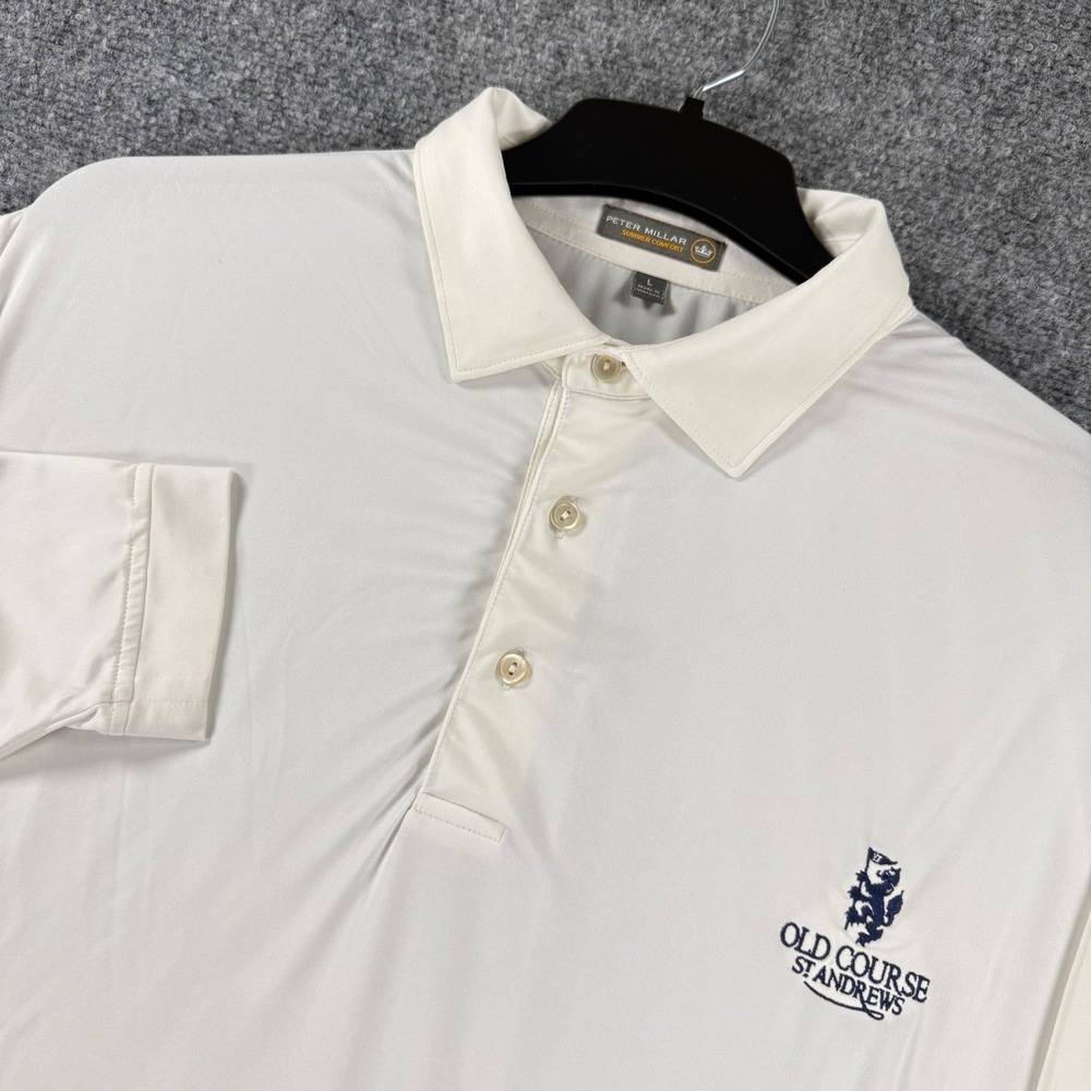 Peter Millar Summer Comfort Old Course St Andrews Long Sleeve Mens L White Golf